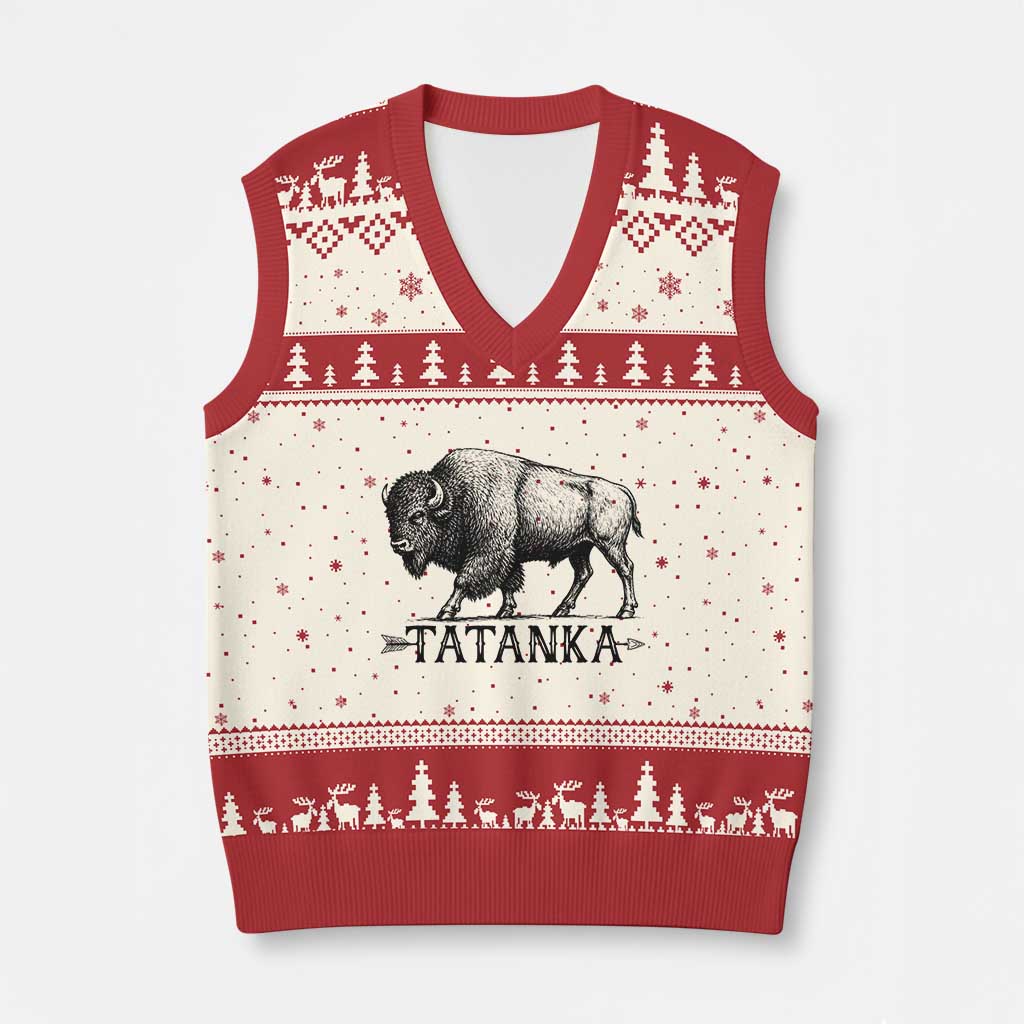 Tatanka Lakota Buffalo Bison Native American West Wildlife V-Neck Knit Sweater Vest