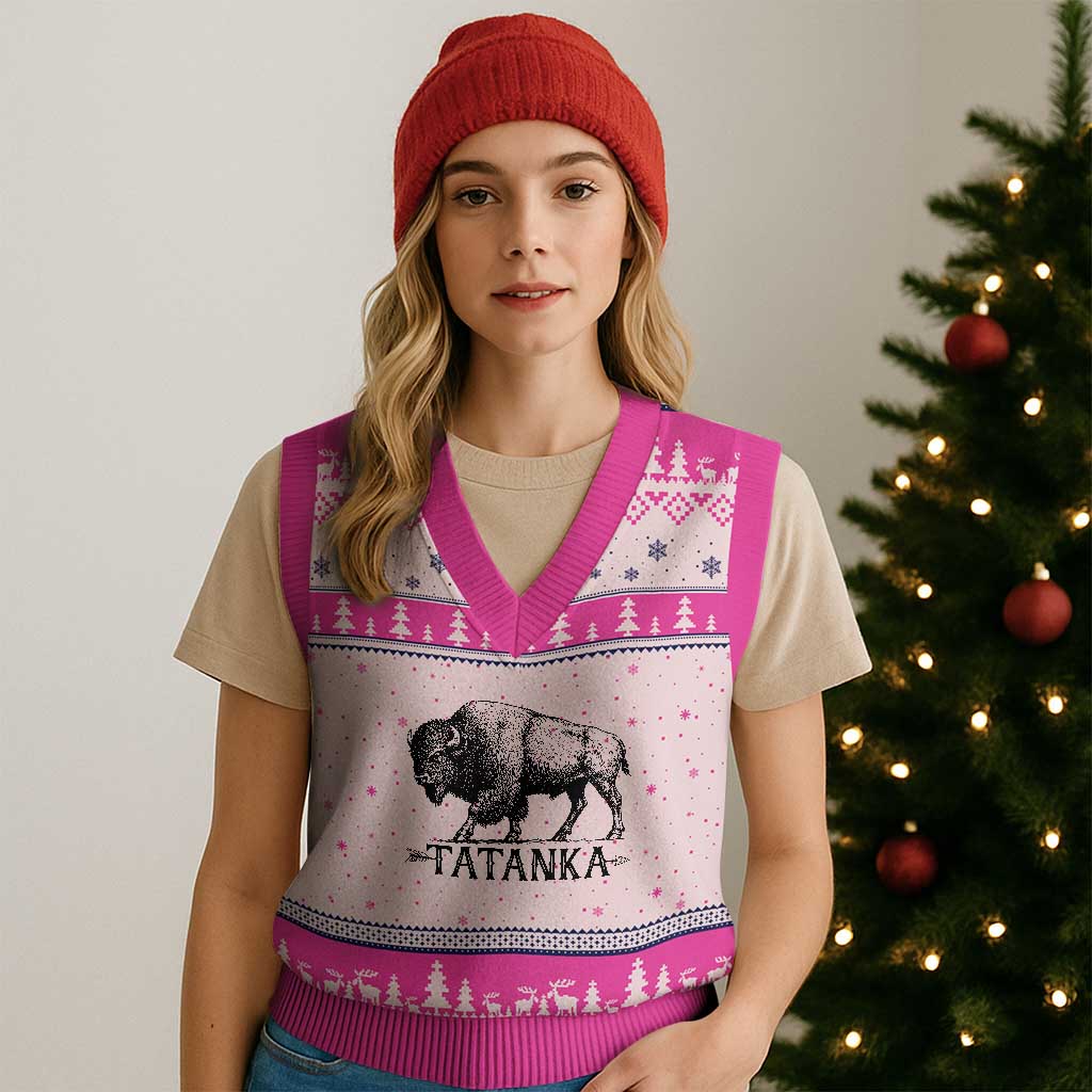 Tatanka Lakota Buffalo Bison Native American West Wildlife V-Neck Knit Sweater Vest