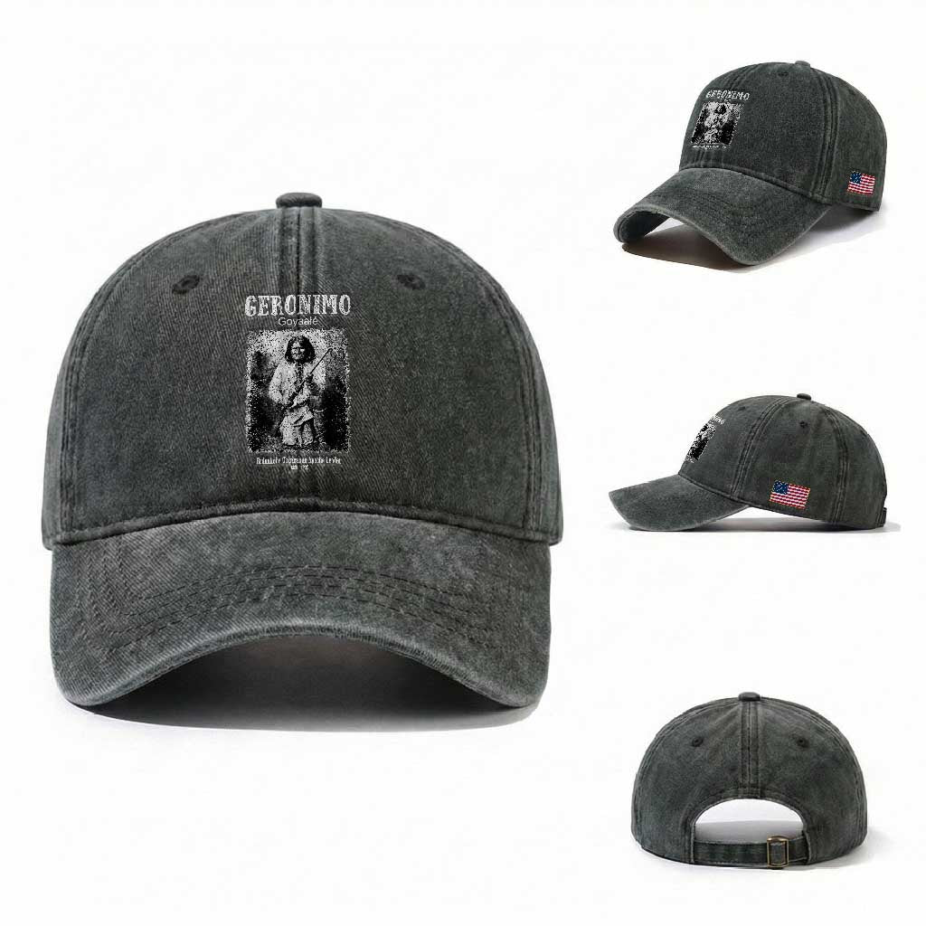 Geronimo Apache Leader American Indian History Washed Cotton Baseball Cap