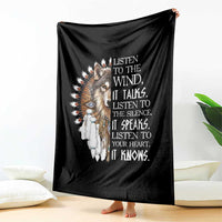 Native American Indian Wolf Saying Listen to The Wind Throw Blanket
