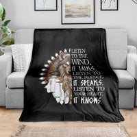 Native American Indian Wolf Saying Listen to The Wind Throw Blanket
