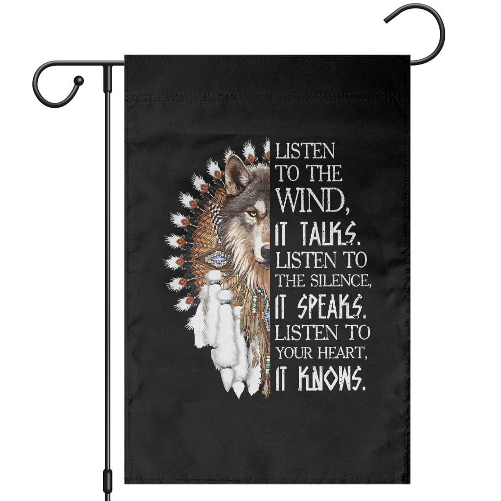 Native American Indian Wolf Saying Listen to The Wind Garden Flag