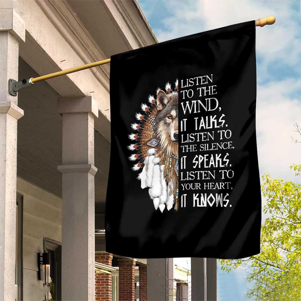 Native American Indian Wolf Saying Listen to The Wind Garden Flag