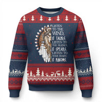 Native American Indian Wolf Saying Listen to The Wind Ugly Christmas Sweater