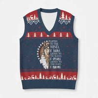 Native American Indian Wolf Saying Listen to The Wind V-Neck Knit Sweater Vest
