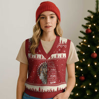 Native American Indian Wolf Saying Listen to The Wind V-Neck Knit Sweater Vest