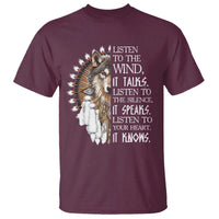 Native American Indian Wolf Saying Listen to The Wind T Shirt