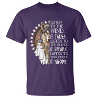 Native American Indian Wolf Saying Listen to The Wind T Shirt