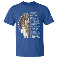 Native American Indian Wolf Saying Listen to The Wind T Shirt