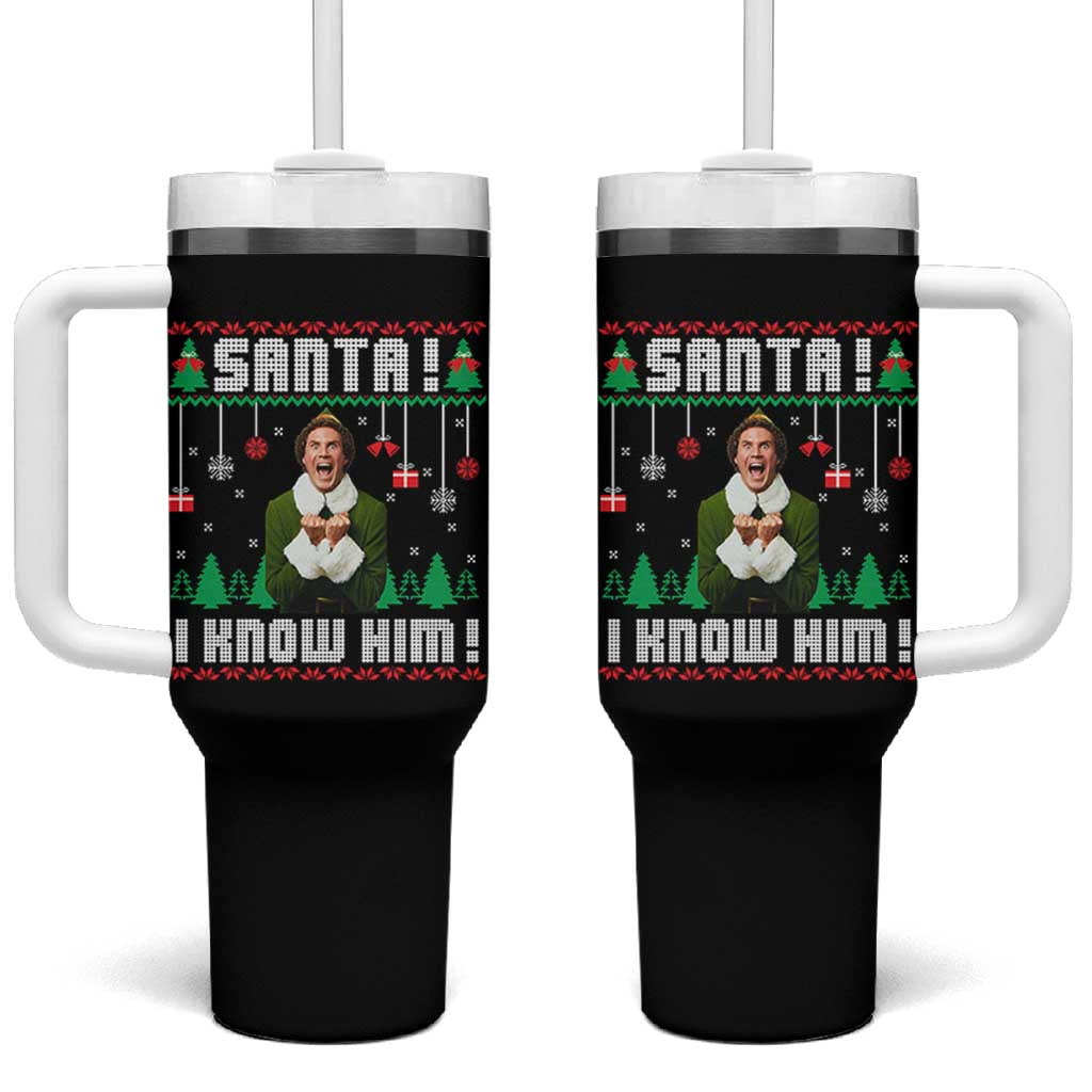 Santa I Know Him Tumbler With Handle Funny Elf Christmas - Wonder Print Shop