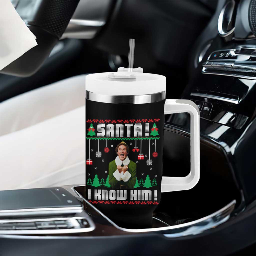 Santa I Know Him Tumbler With Handle Funny Elf Christmas - Wonder Print Shop