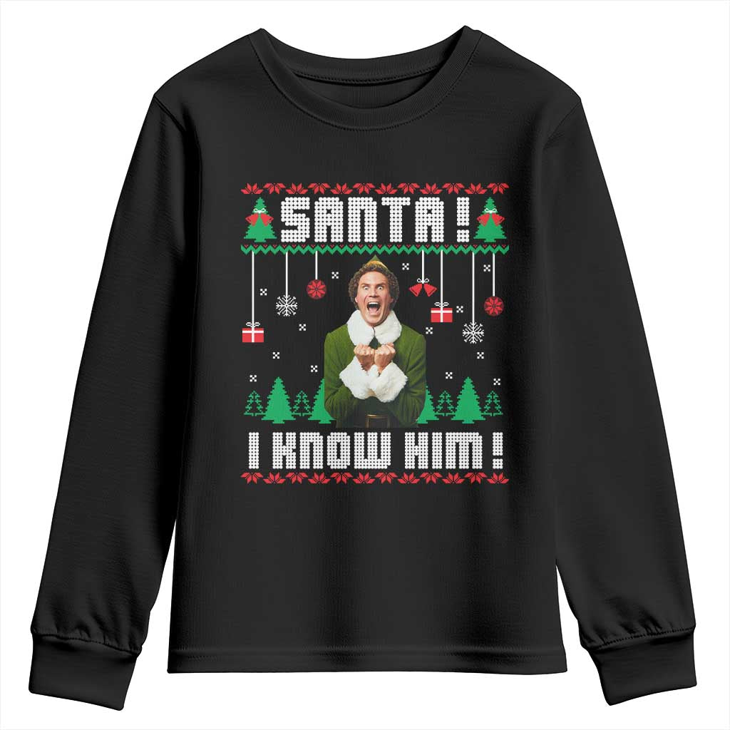 Santa I Know Him Youth Sweatshirt Funny Elf Christmas - Wonder Print Shop