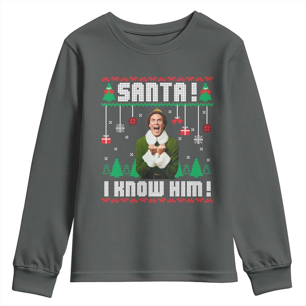 Santa I Know Him Youth Sweatshirt Funny Elf Christmas - Wonder Print Shop