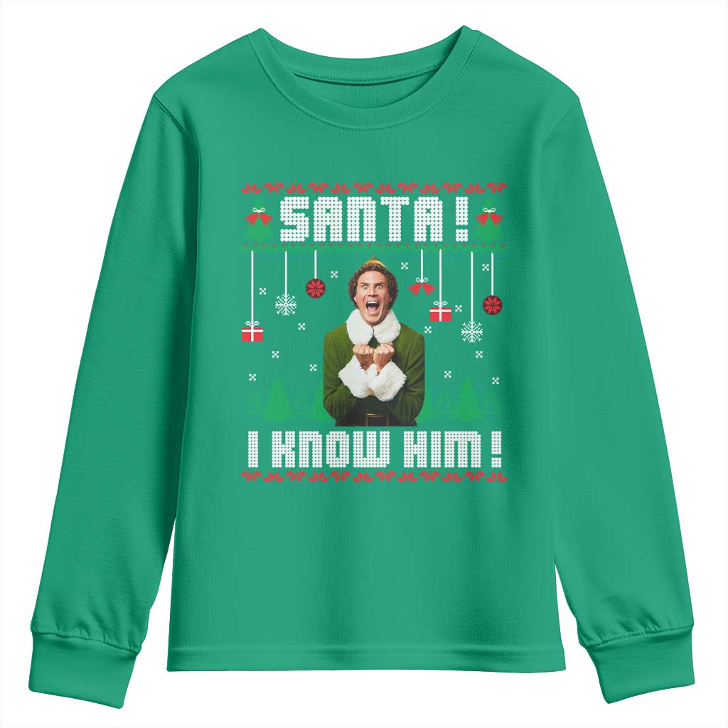 Santa I Know Him Youth Sweatshirt Funny Elf Christmas - Wonder Print Shop