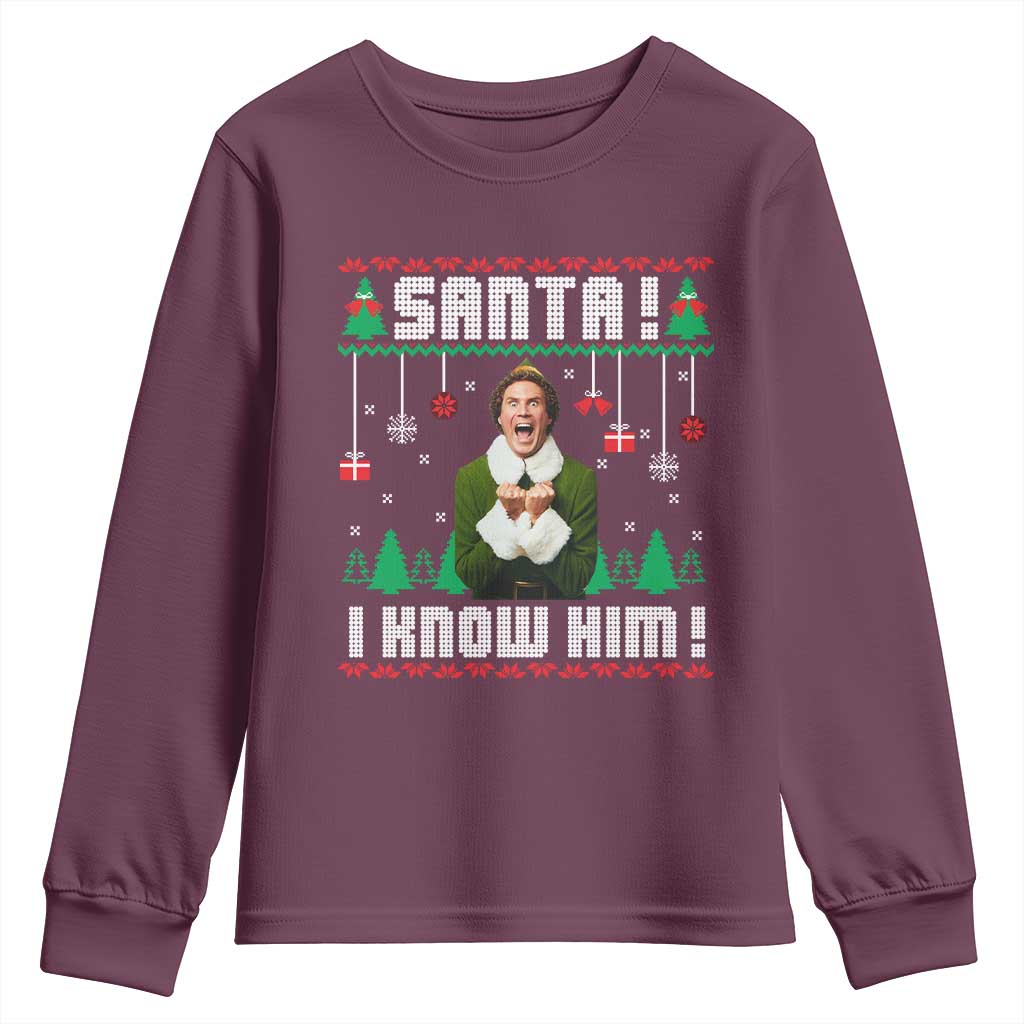 Santa I Know Him Youth Sweatshirt Funny Elf Christmas - Wonder Print Shop