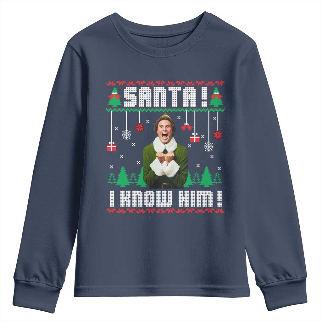 Santa I Know Him Youth Sweatshirt Funny Elf Christmas - Wonder Print Shop