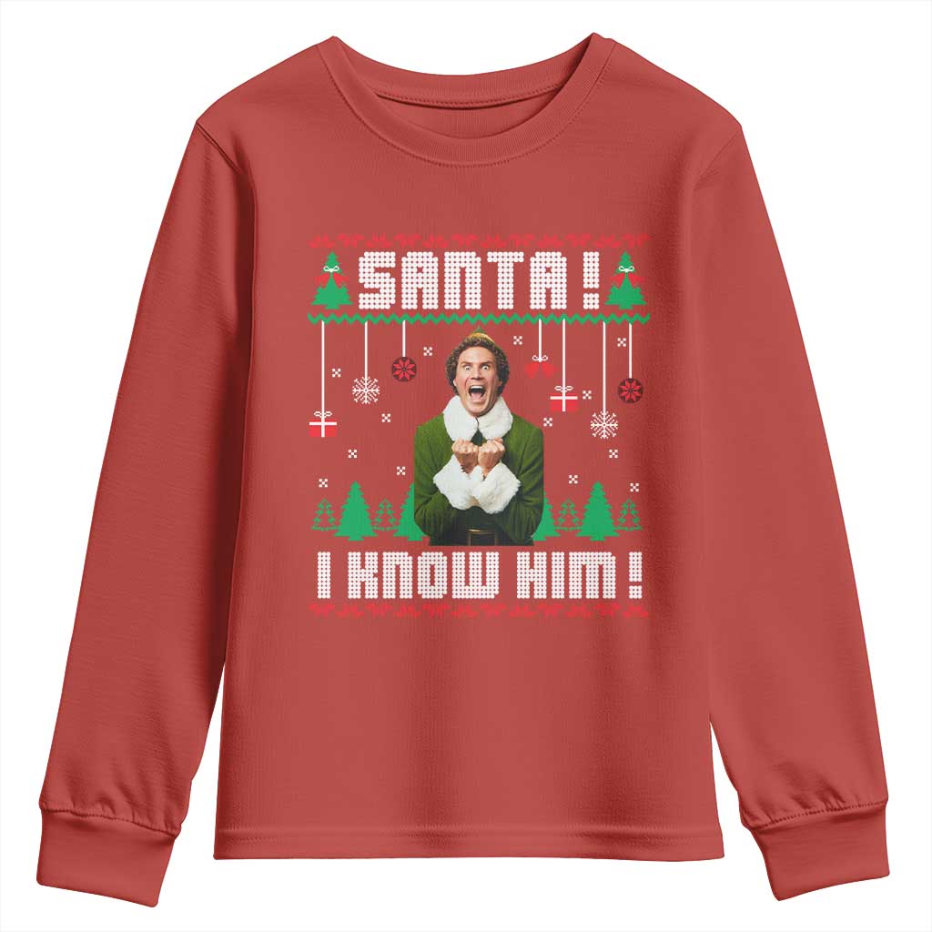 Santa I Know Him Youth Sweatshirt Funny Elf Christmas - Wonder Print Shop