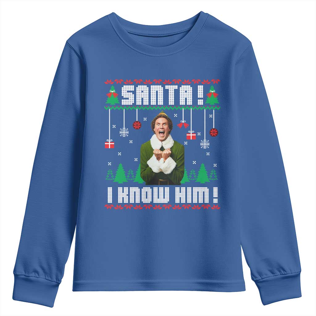 Santa I Know Him Youth Sweatshirt Funny Elf Christmas - Wonder Print Shop
