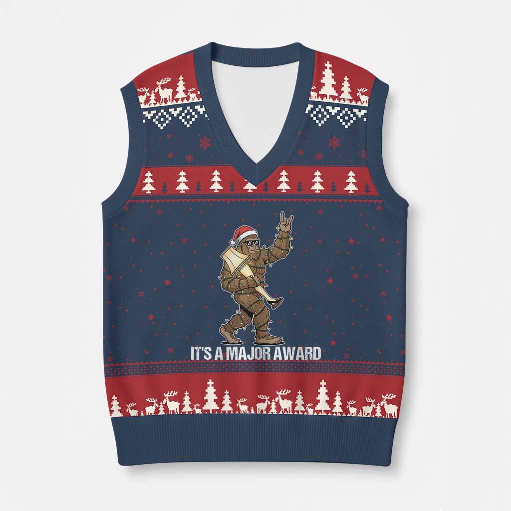 Leg Lamp Xmas V-Neck Knit Sweater Vest Funny Bigfoot Fra Gee Leh Xmas - Wonder Print Shop