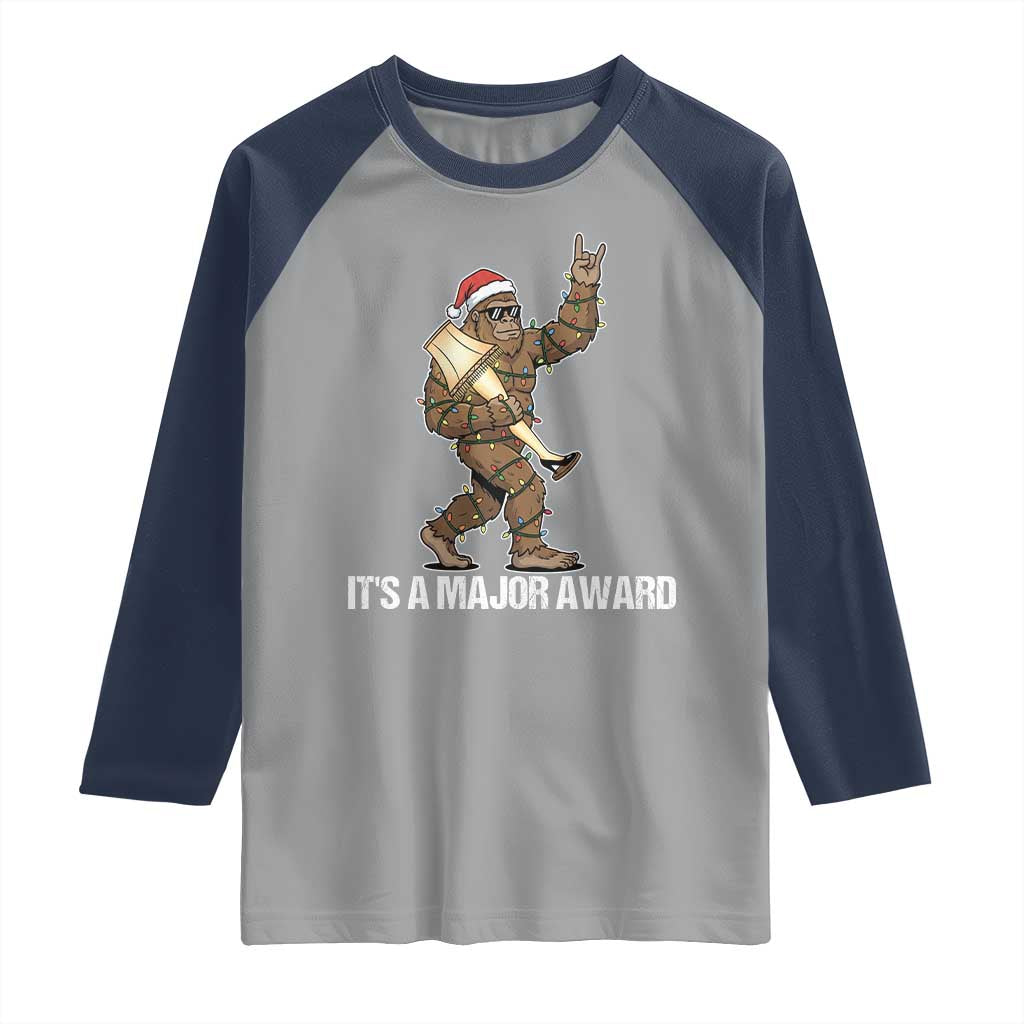 Leg Lamp Christmas Raglan Shirt Funny Bigfoot Fra Gee Leh Xmas - Wonder Print Shop