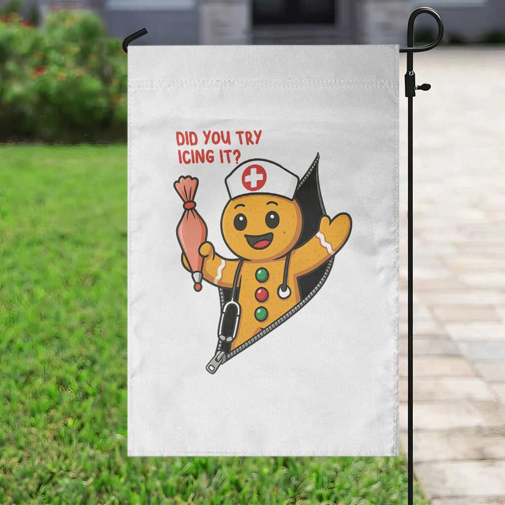 Funny ICU Nurse Christmas Garden Flag Gingerbread Did You Try Icing It - Wonder Print Shop
