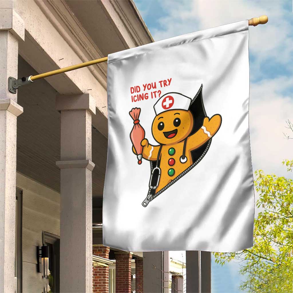 Funny ICU Nurse Christmas Garden Flag Gingerbread Did You Try Icing It - Wonder Print Shop