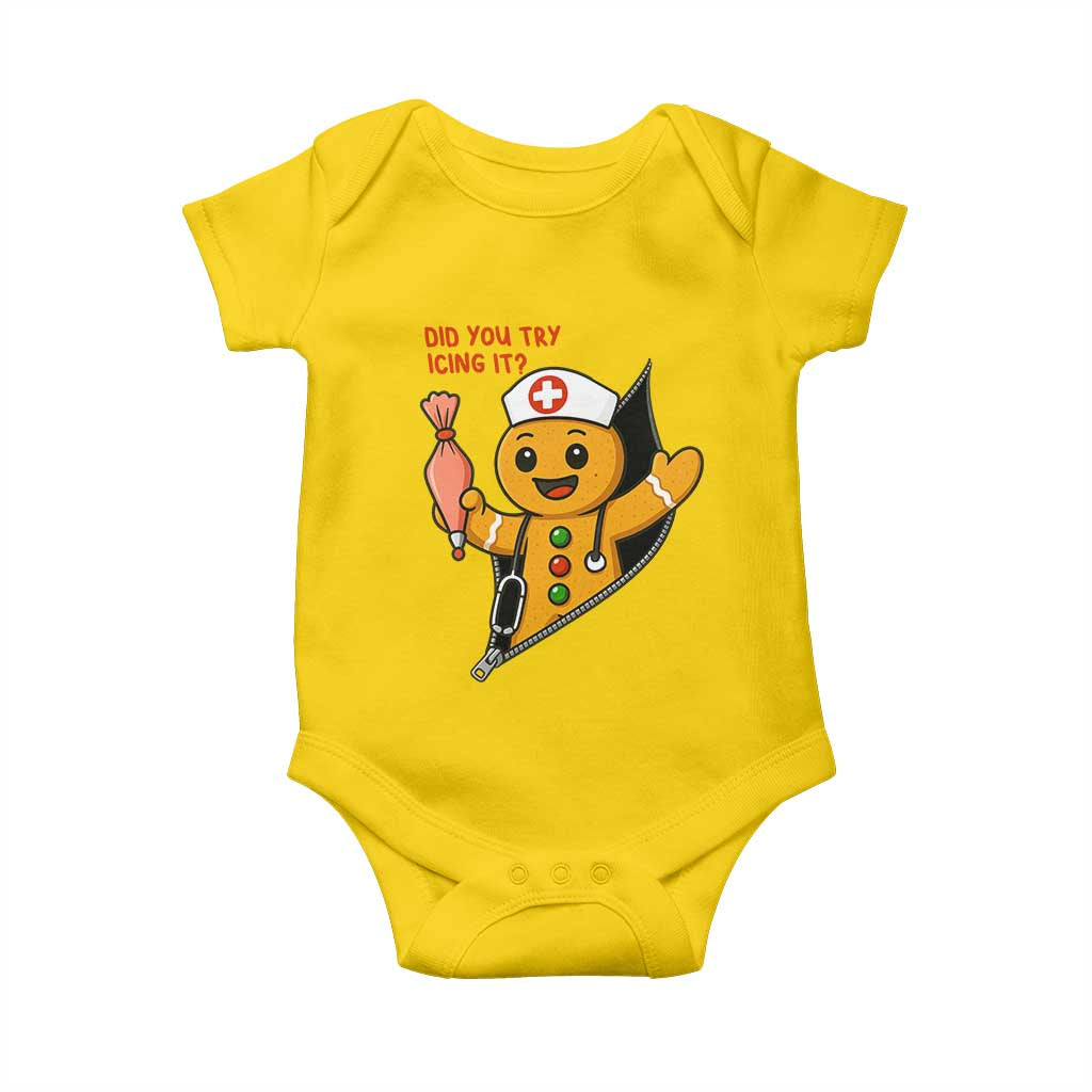 Funny ICU Nurse Christmas Baby Onesie Gingerbread Did You Try Icing It - Wonder Print Shop