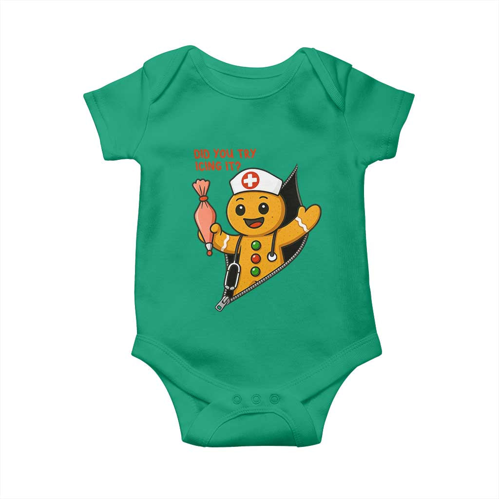 Funny ICU Nurse Christmas Baby Onesie Gingerbread Did You Try Icing It - Wonder Print Shop