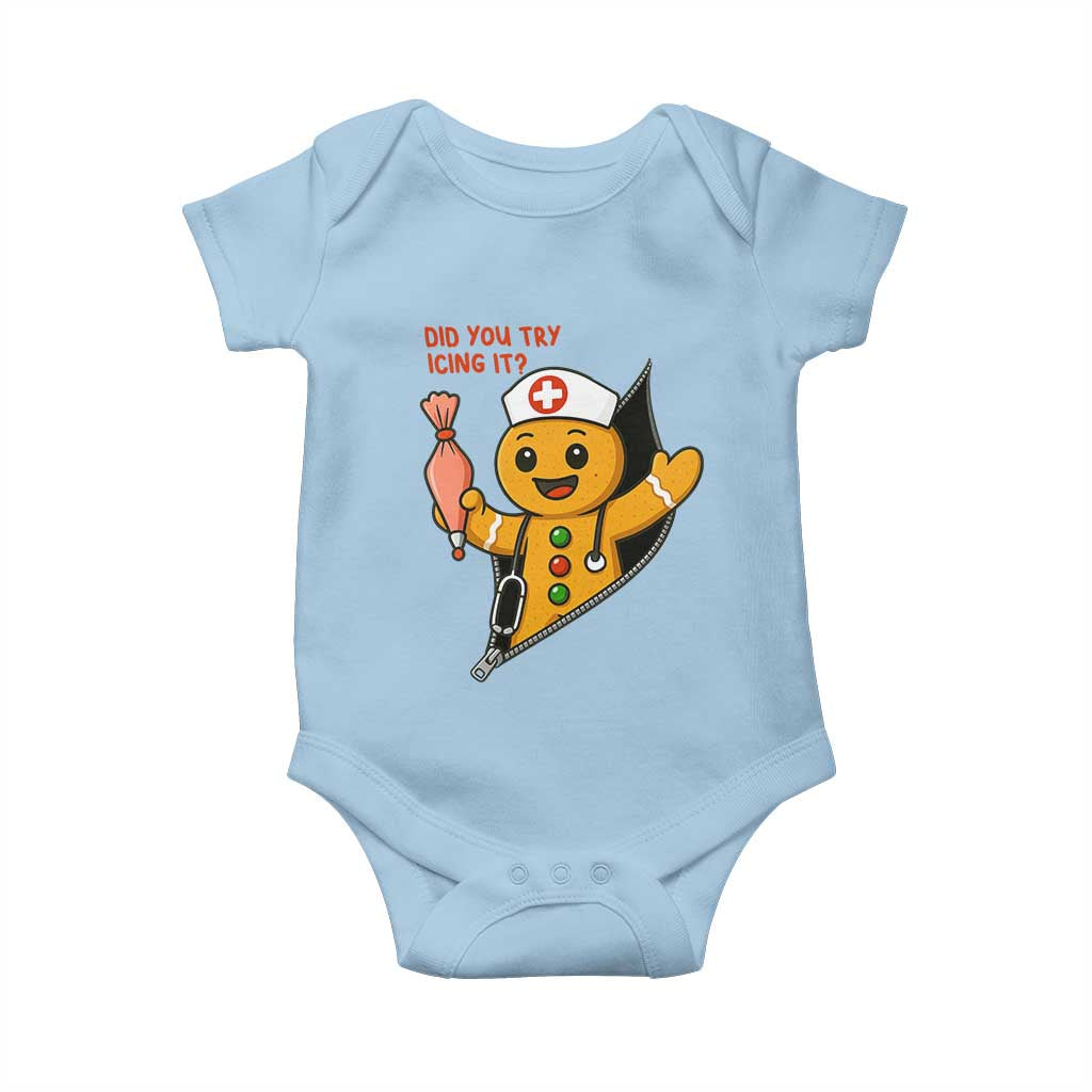 Funny ICU Nurse Christmas Baby Onesie Gingerbread Did You Try Icing It - Wonder Print Shop