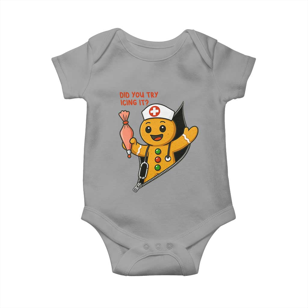 Funny ICU Nurse Christmas Baby Onesie Gingerbread Did You Try Icing It - Wonder Print Shop
