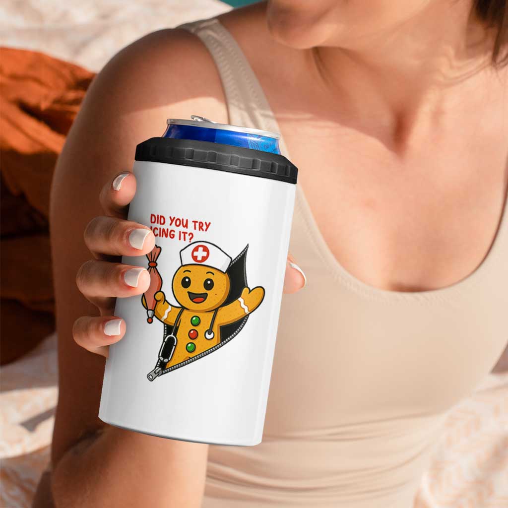 Funny ICU Nurse Christmas 4 in 1 Can Cooler Tumbler Gingerbread Did You Try Icing It - Wonder Print Shop