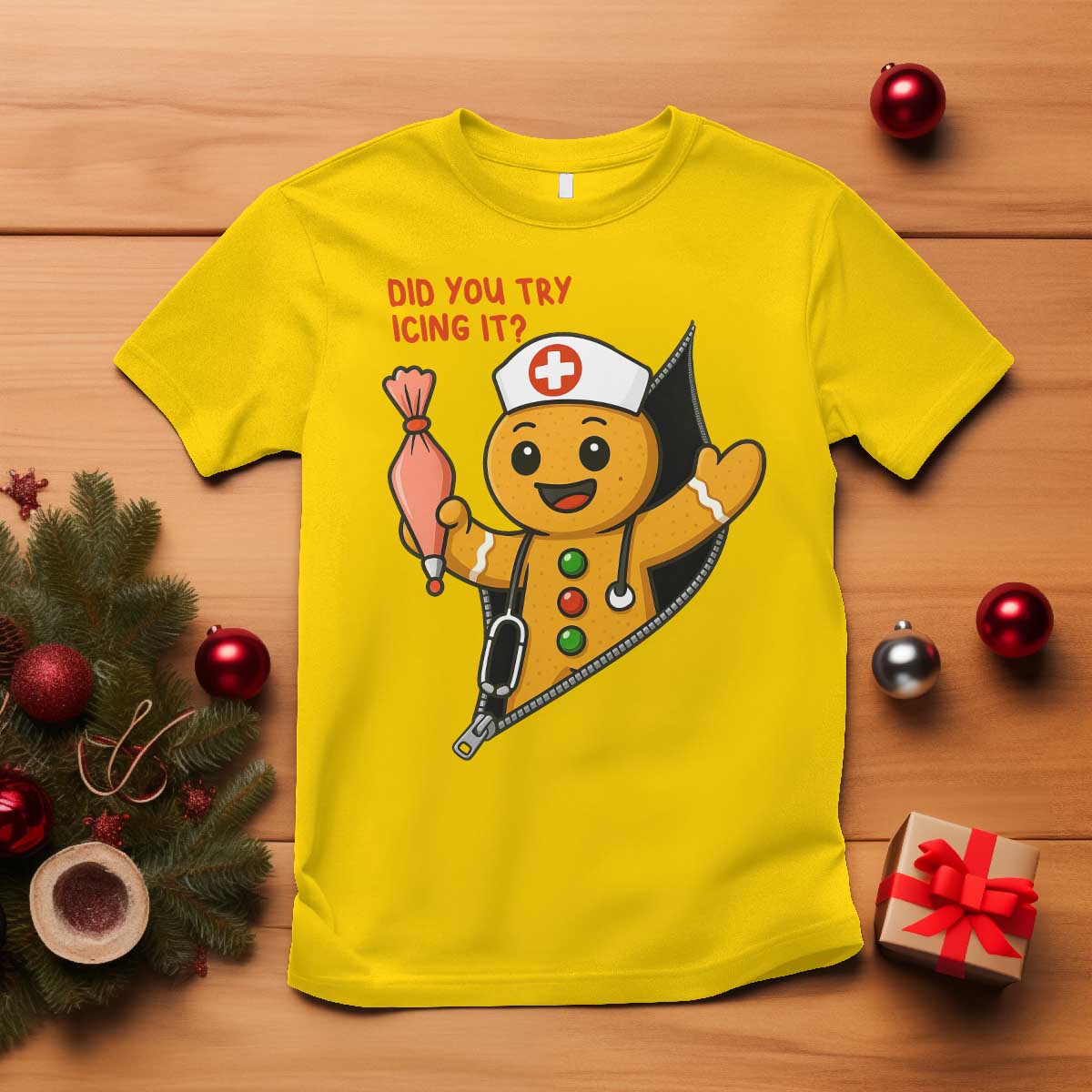Funny ICU Nurse Christmas T Shirt Gingerbread Did You Try Icing It - Wonder Print Shop