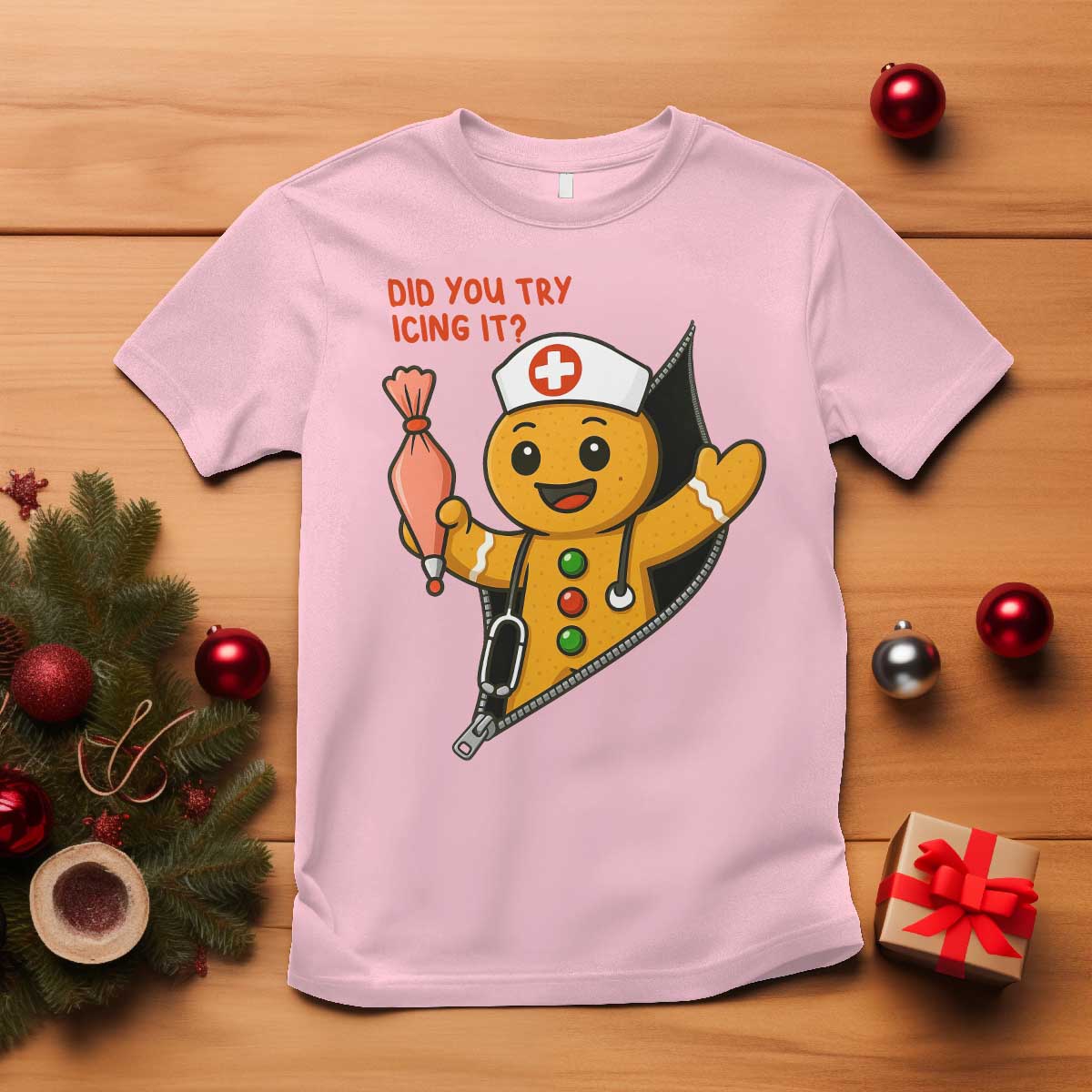 Funny ICU Nurse Christmas T Shirt Gingerbread Did You Try Icing It - Wonder Print Shop