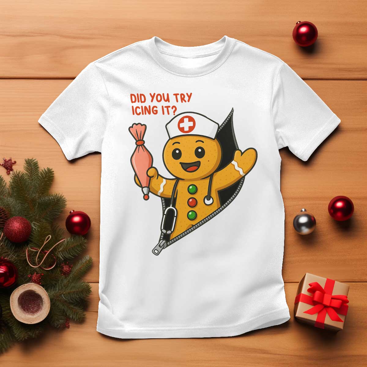 Funny ICU Nurse Christmas T Shirt Gingerbread Did You Try Icing It - Wonder Print Shop