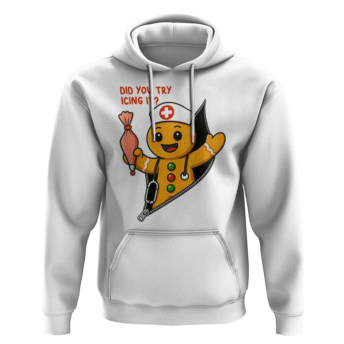 Funny ICU Nurse Christmas Hoodie Gingerbread Did You Try Icing It - Wonder Print Shop