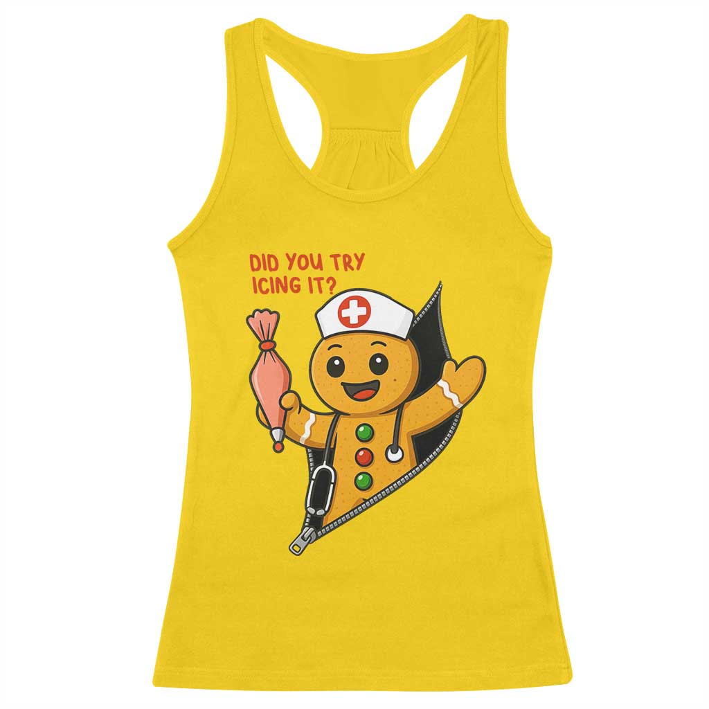 Funny ICU Nurse Christmas Racerback Tank Top Gingerbread Did You Try Icing It - Wonder Print Shop