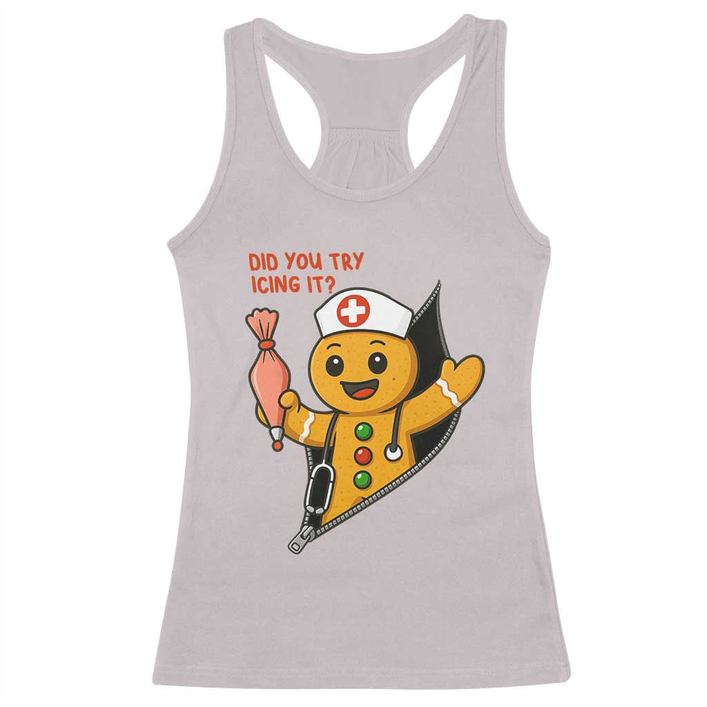 Funny ICU Nurse Christmas Racerback Tank Top Gingerbread Did You Try Icing It - Wonder Print Shop