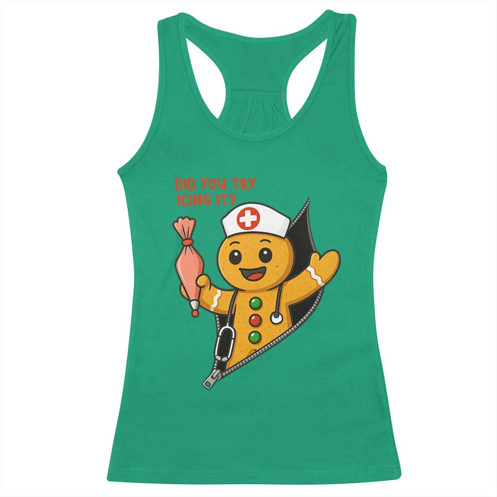 Funny ICU Nurse Christmas Racerback Tank Top Gingerbread Did You Try Icing It - Wonder Print Shop