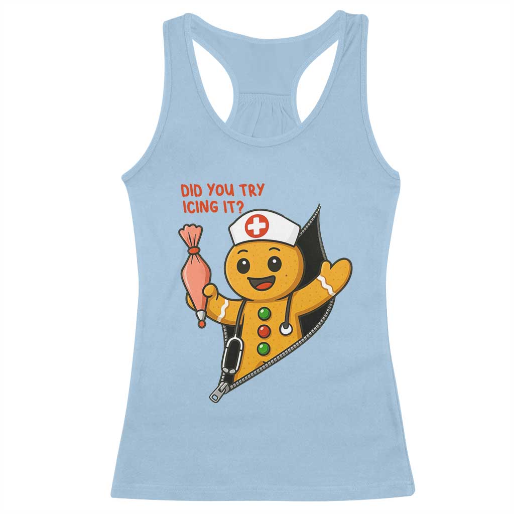 Funny ICU Nurse Christmas Racerback Tank Top Gingerbread Did You Try Icing It - Wonder Print Shop