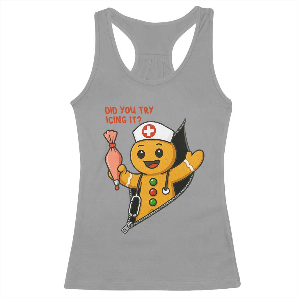 Funny ICU Nurse Christmas Racerback Tank Top Gingerbread Did You Try Icing It - Wonder Print Shop