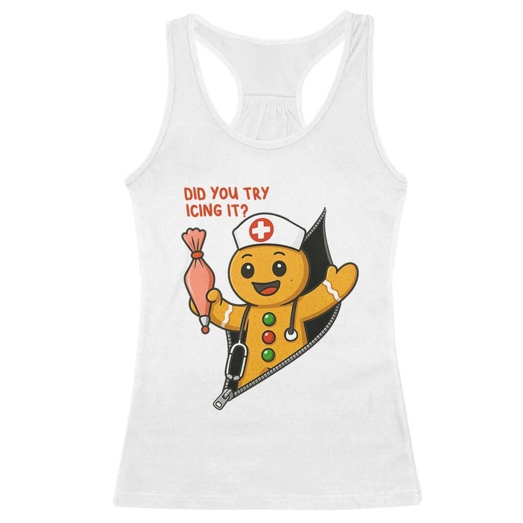 Funny ICU Nurse Christmas Racerback Tank Top Gingerbread Did You Try Icing It - Wonder Print Shop
