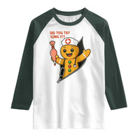 Funny ICU Nurse Christmas Raglan Shirt Gingerbread Did You Try Icing It - Wonder Print Shop