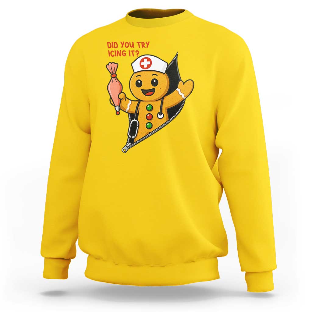 Funny ICU Nurse Christmas Sweatshirt Gingerbread Did You Try Icing It - Wonder Print Shop