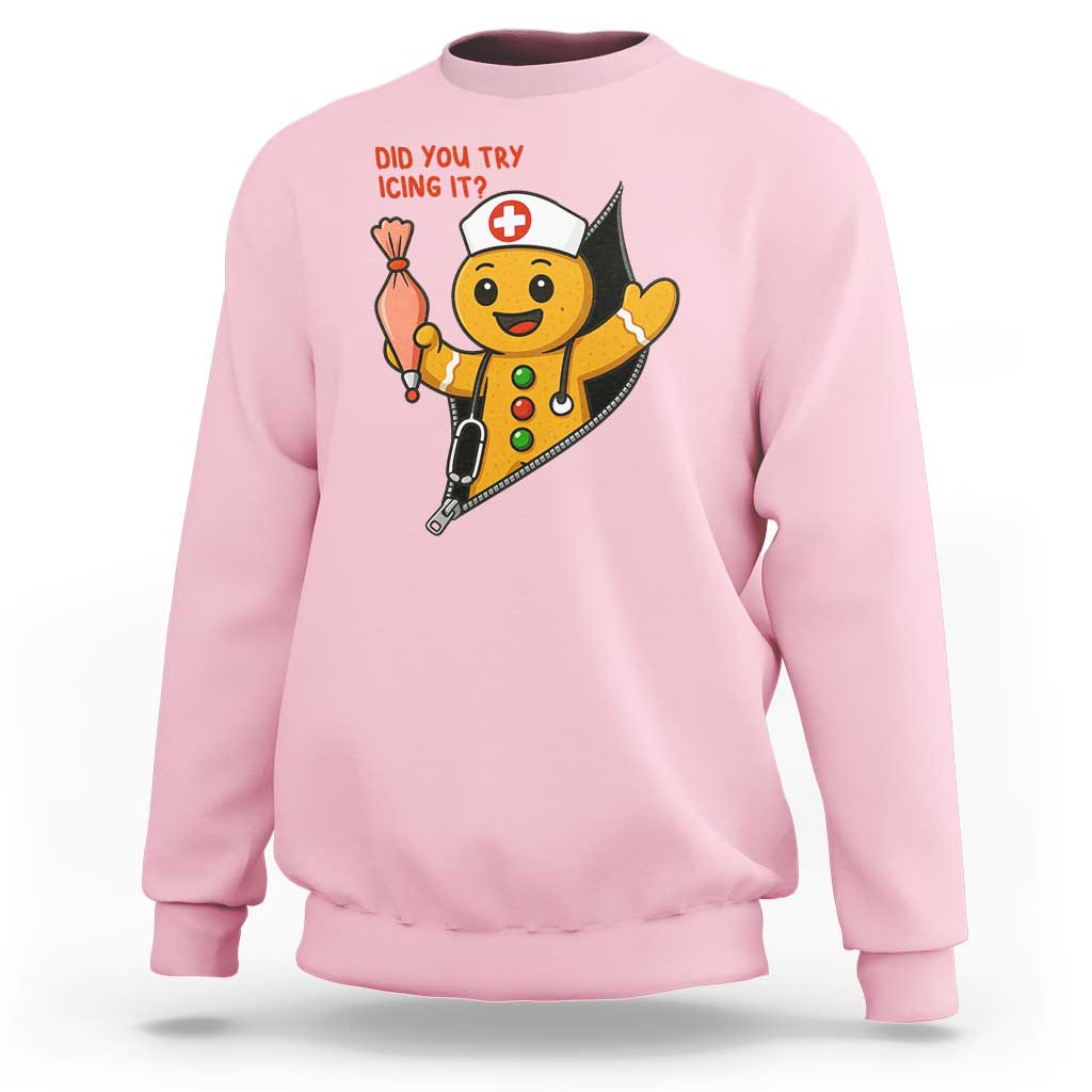 Funny ICU Nurse Christmas Sweatshirt Gingerbread Did You Try Icing It - Wonder Print Shop