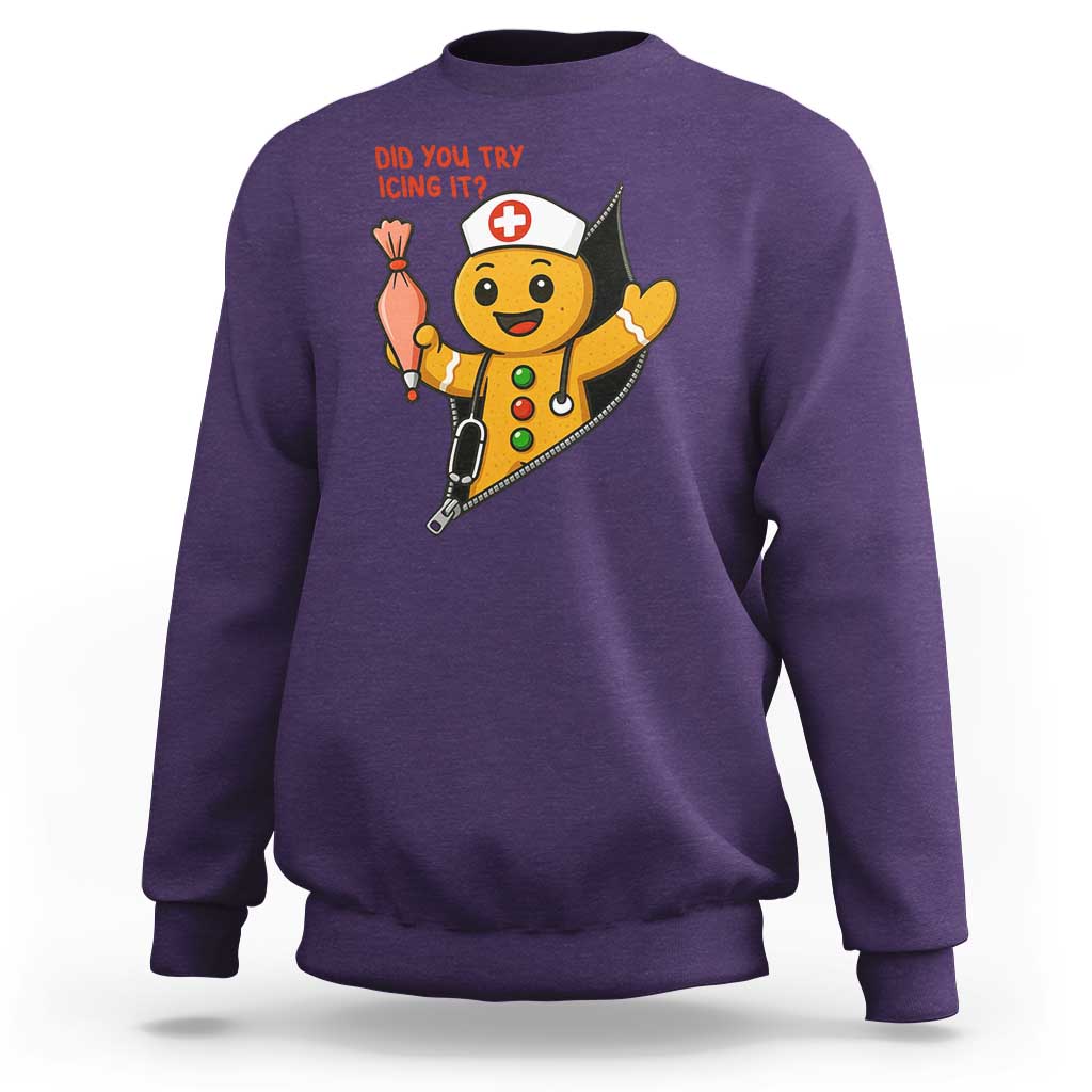 Funny ICU Nurse Christmas Sweatshirt Gingerbread Did You Try Icing It - Wonder Print Shop