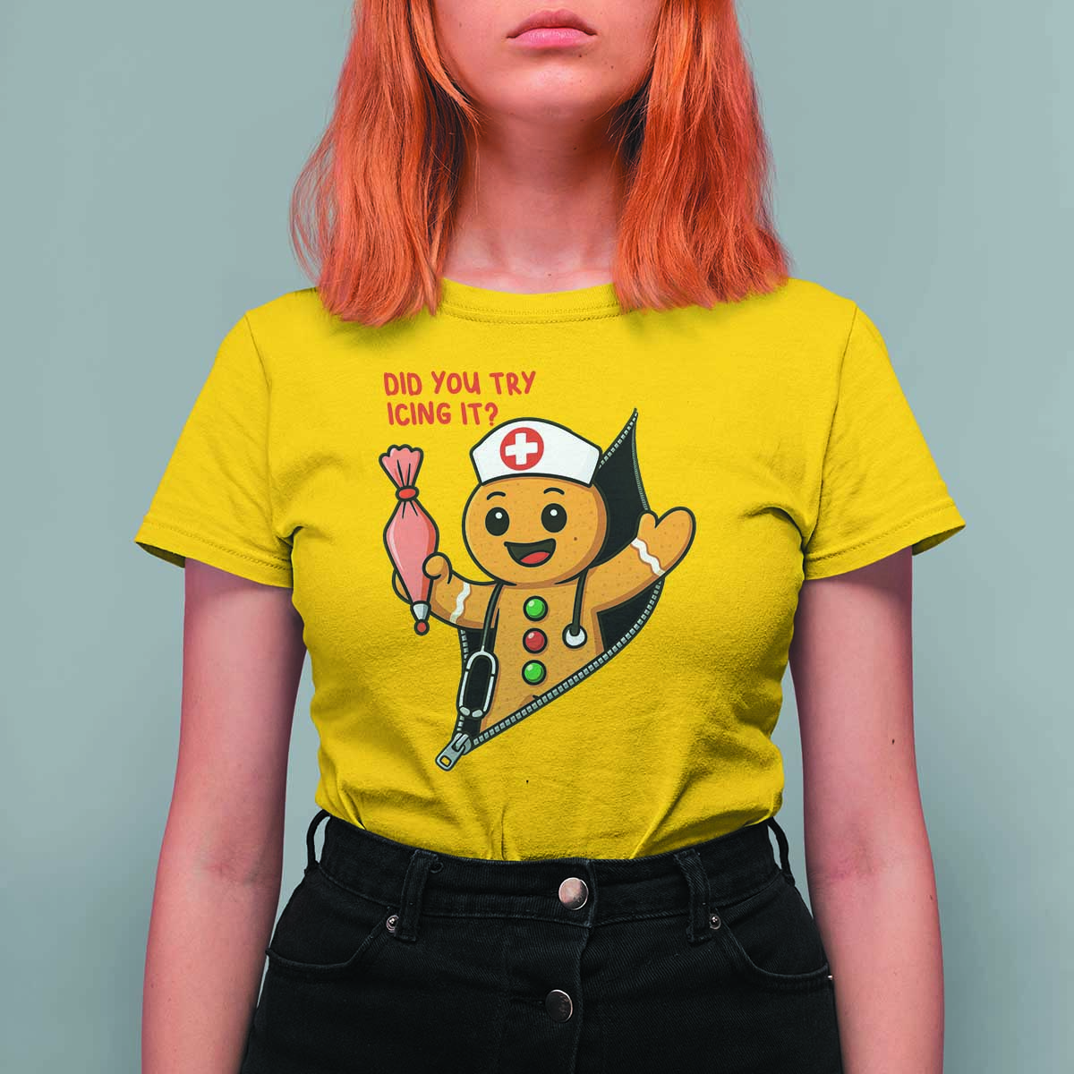 Funny ICU Nurse Christmas T Shirt For Women Gingerbread Did You Try Icing It - Wonder Print Shop