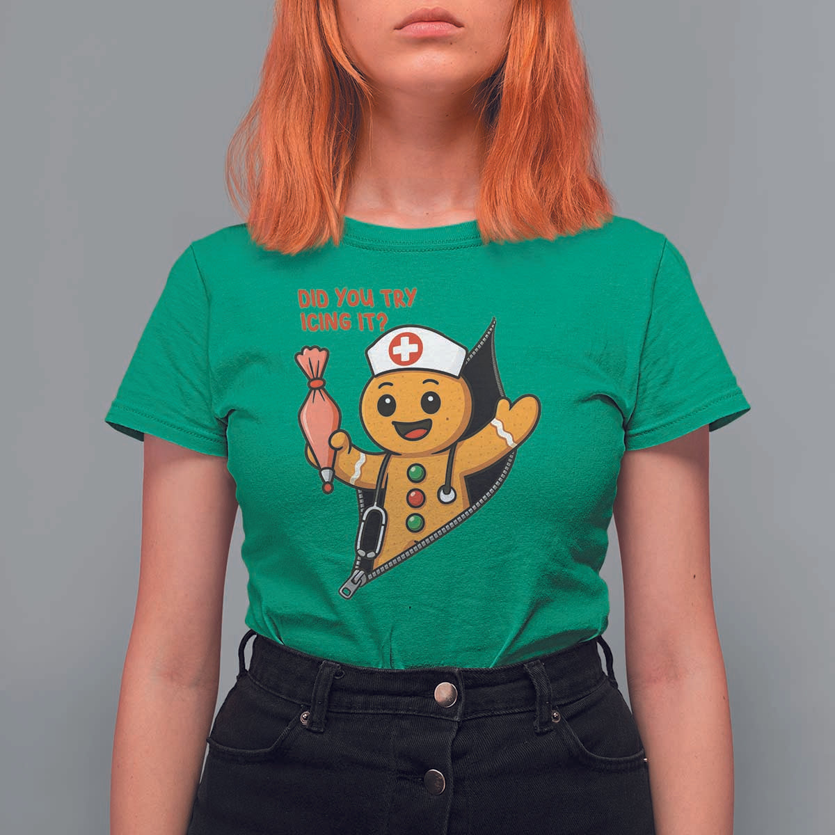 Funny ICU Nurse Christmas T Shirt For Women Gingerbread Did You Try Icing It - Wonder Print Shop