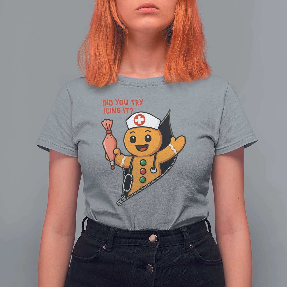 Funny ICU Nurse Christmas T Shirt For Women Gingerbread Did You Try Icing It - Wonder Print Shop