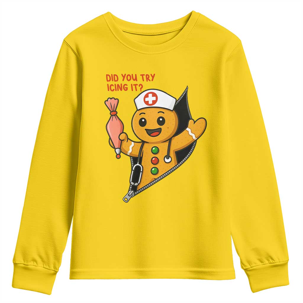 Funny ICU Nurse Christmas Youth Sweatshirt Gingerbread Did You Try Icing It - Wonder Print Shop