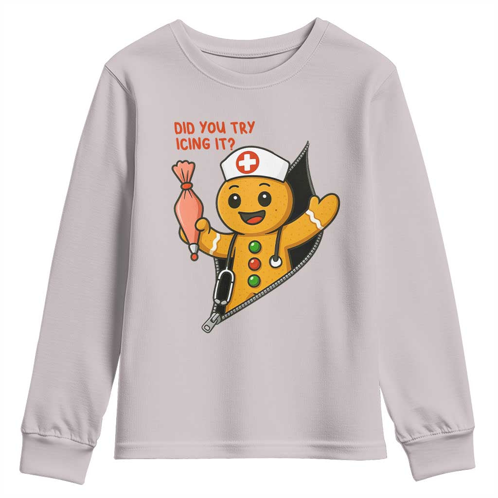 Funny ICU Nurse Christmas Youth Sweatshirt Gingerbread Did You Try Icing It - Wonder Print Shop